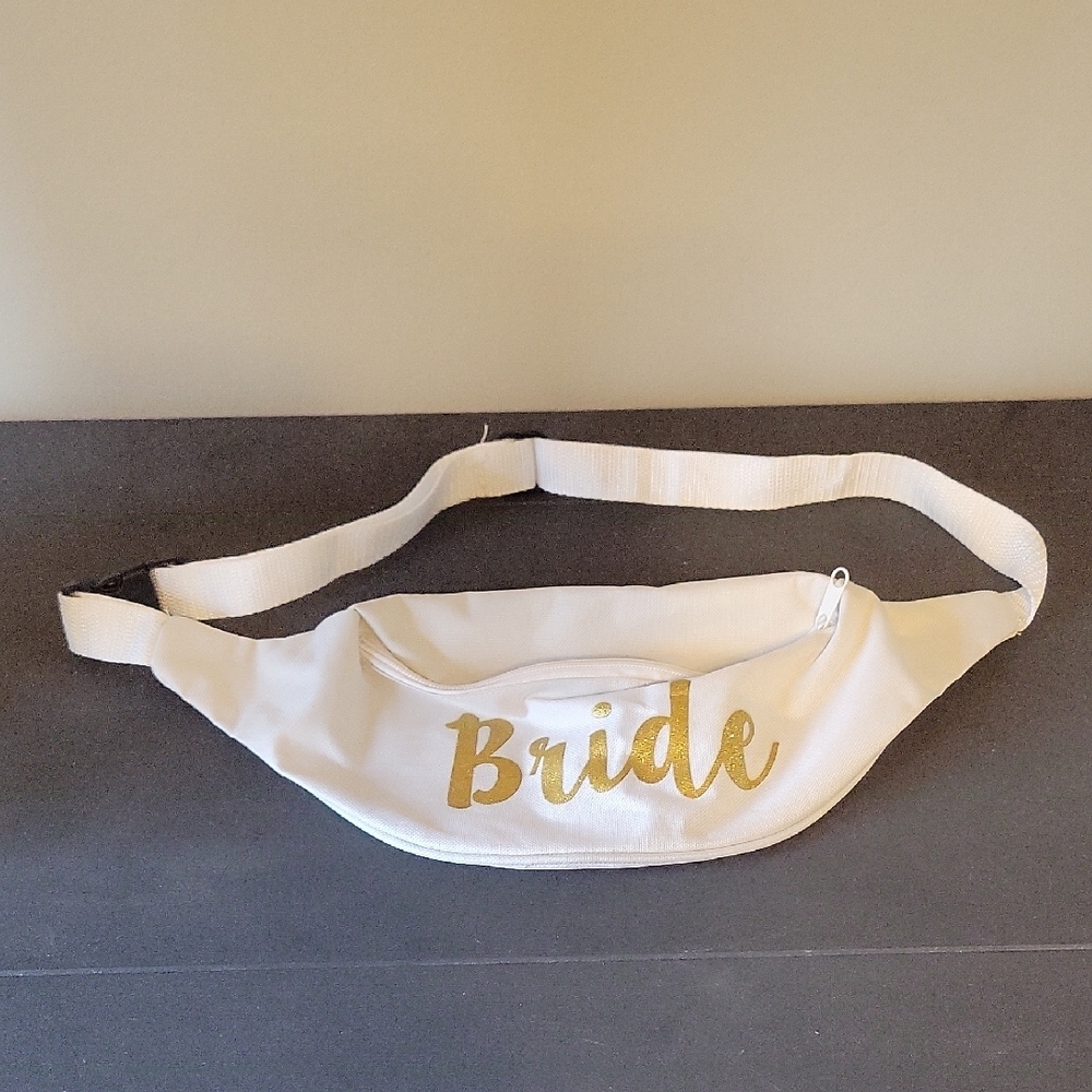 White Bride Fanny Pack with Gold Lettering